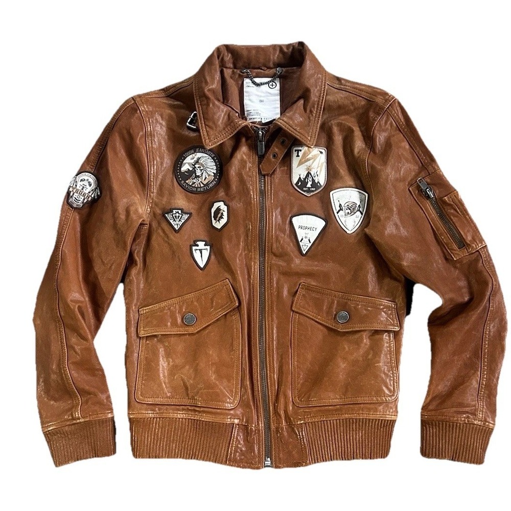 lamb soft leather jacket Military Biker Tough Jeansmith Patches Moto